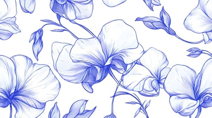 Delicate Blue Sweet Pea Floral Pattern Design