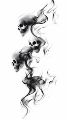 Fototapeta premium Ethereal Skulls Emerging from Smoke: A Dark Fantasy Art