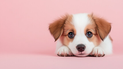 Fototapeta premium Precious Puppy Portrait on Pink Background