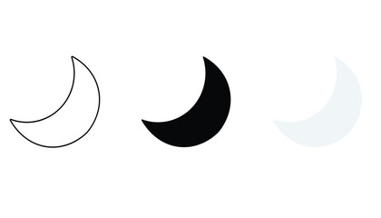 Moon icon set. Simple solid style. Half moon, crescent, moon star, light, flat design