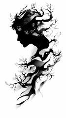 Fototapeta premium The Symbiosis of Man and Nature: A Monochrome Portrait