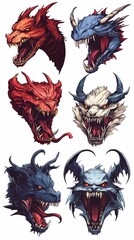 Fototapeta premium Six Fantasy Monster Heads: A Collection of Fierce Creatures