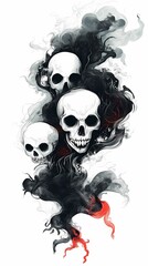 Fototapeta premium Three Skulls Emerging from Dark Smoke: A Digital Painting