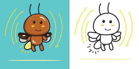 A cute firefly doll cartoon illustration for a sticker, design element, or coloring book element