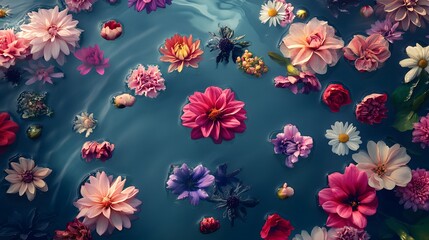 Colorful Flowers Floating Serenely On Dark Water
