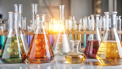 Colorful laboratory equipment with liquids in a modern lab