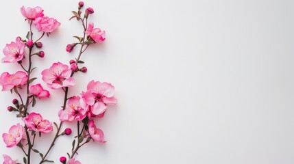 Fototapeta premium Pink flowers on white background, AI generated image