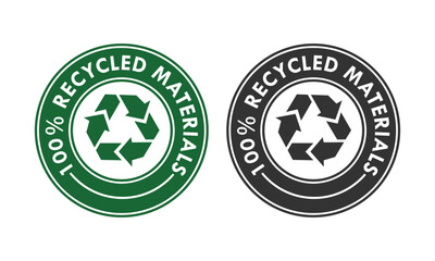 100% recycled materials badge design logo template illustration