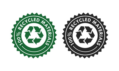 100% recycled materials badge design logo template illustration