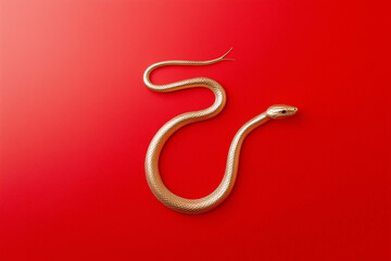 Obraz premium Golden snake on a red background, Chinese New Year concept