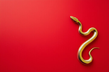 Obraz premium Golden snake on a red background, Chinese New Year concept