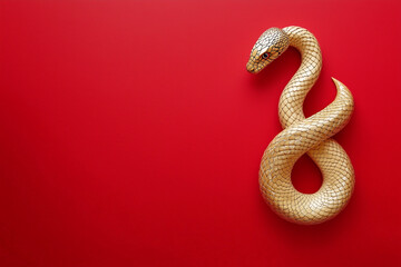 Obraz premium Golden snake on a red background, Chinese New Year concept