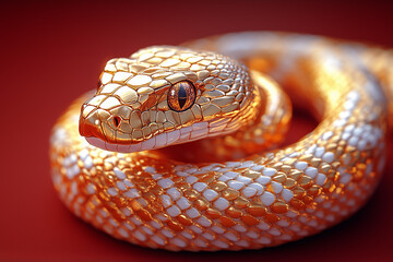 Obraz premium Golden snake on a red background, Chinese New Year concept