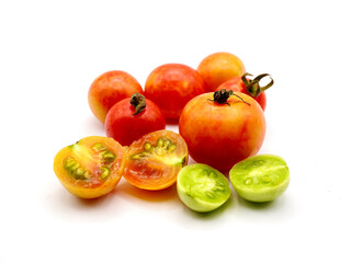 Close up image of colorful Rampai or Tahiti gooseberry or Malay gooseberry isolated on a clean white background. Rampai tomatoes