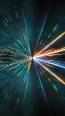 Light prism with beam on blue texture background, panoramic crop