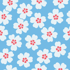 Japanese Cute Flower Fall Vector Seamless Pattern