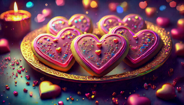  Heart shaped cookies with frosting and springles
