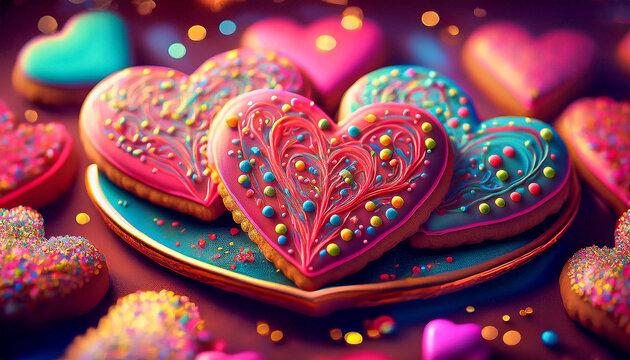  Heart shaped cookies with frosting and springles