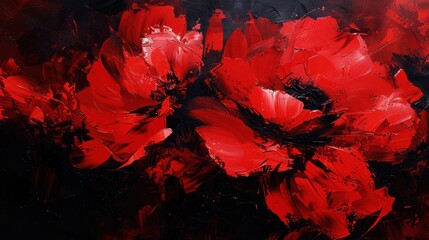 Painting of red flowers with black background