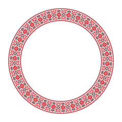 Ethnic tradininal embroidery ornament of vyshyvanka. Ethnic Ukrainian seamless round patterns. Slavic style. Embroidery flowers. Round Cross-stitch drawing. Concept of art, fashion style