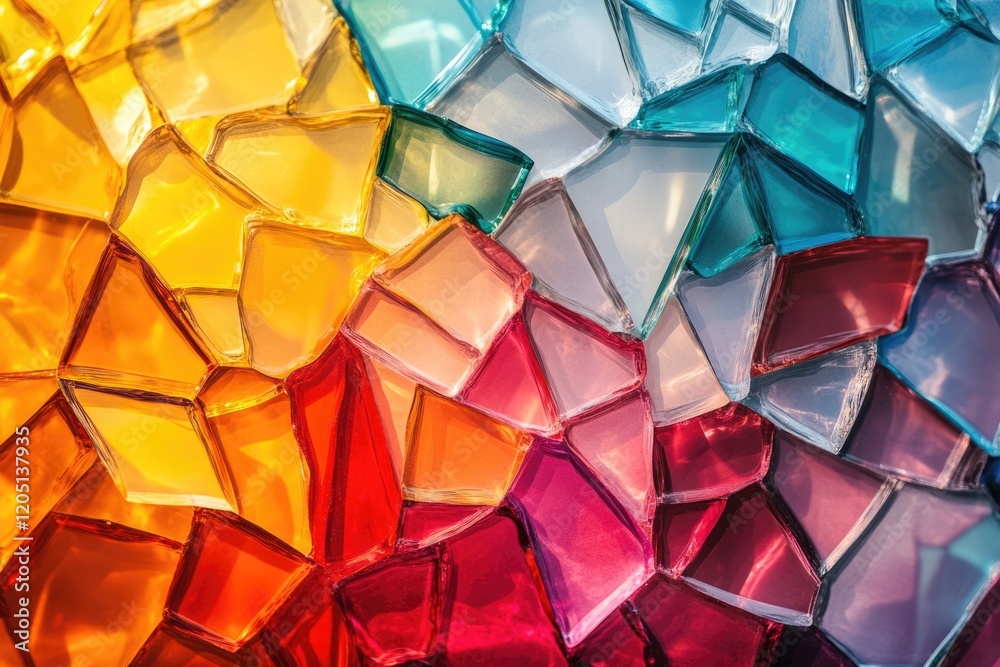 Poster Abstract image of colorful, fragmented glass pieces creating a vibrant, mosaic-like pattern.