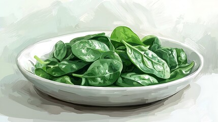 Obraz premium Fresh Spinach in a White Bowl - Painterly Digital Art.