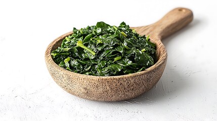 Freshly Cooked Spinach in Wooden Spoon