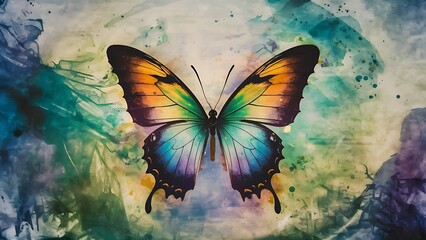 Obraz premium Butterfly and abstract watercolor, mixed media art background