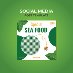 Special Seafood Offer. Social Media Post Design Template for restaurant marketing. Seafood Selling.
