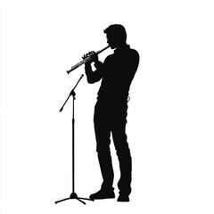 Naklejka premium Silhouette musician playing flute on stage.