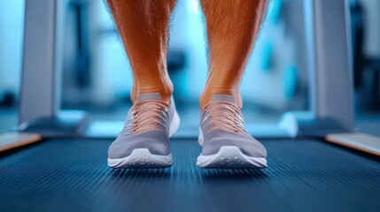 Close-Up of Jogging Feet in Athletic Shoes on Treadmill Surface