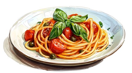 Delicious Spaghetti with Cherry Tomatoes, Capers, and Basil.