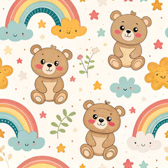 Obraz premium colorful seamless pattern for kids with funny teddy bears