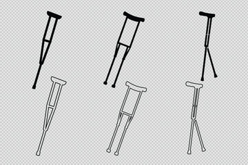 metal crutches vector art in stylish silhouettes and precise line art. Suitable for healthcare branding, medical infographics, and creative projects. These detailed designs bring elegance and clarity 