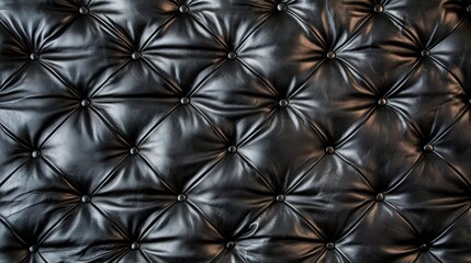 Fototapeta premium Close-up of a luxurious black leather tufted surface, showcasing rich texture and elegant design perfect for interior decor.