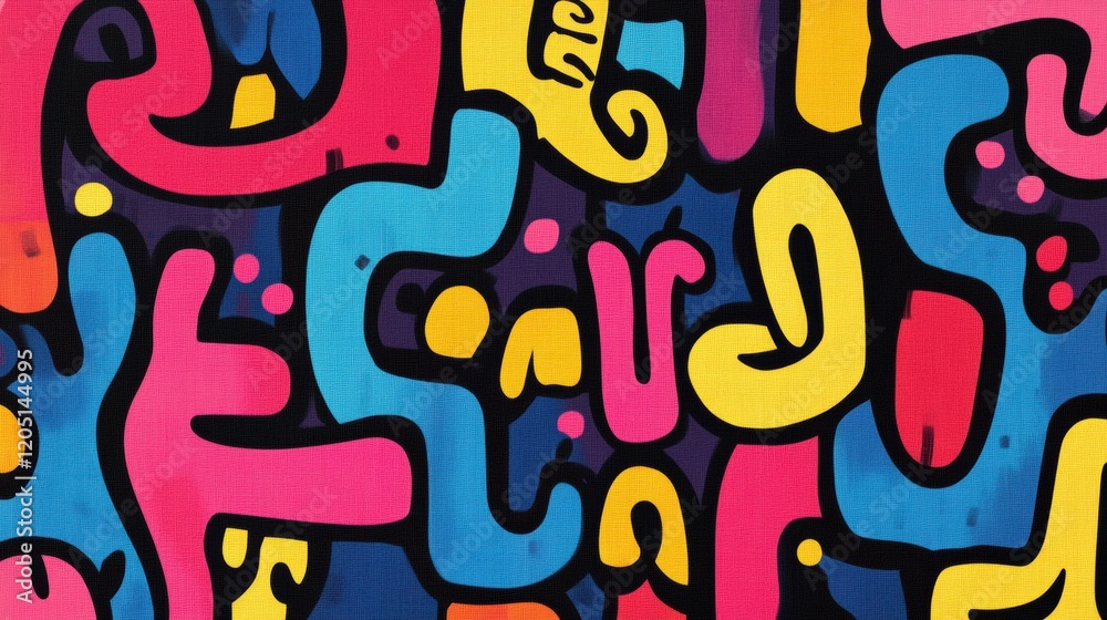 Fototapete Vibrant abstract design featuring colorful shapes and playful patterns on a dark background. Generative AI