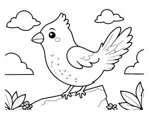 Coloring page of little cute bird for kids coloring book