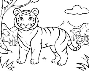 Coloring page of tiger for kids coloring book