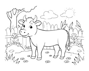 Coloring page of cow for kids coloring book
