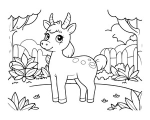 Coloring page of deer for kids coloring book