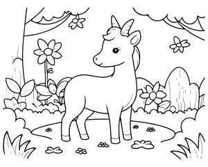 Coloring page of deer for kids coloring book