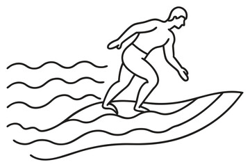 line art of a surfer surfing on wave.