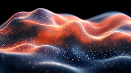Fototapeta premium Abstract Glittering Orange and Blue Wave Landscape