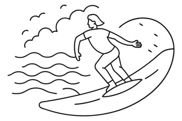 line art of a surfer surfing on wave.
