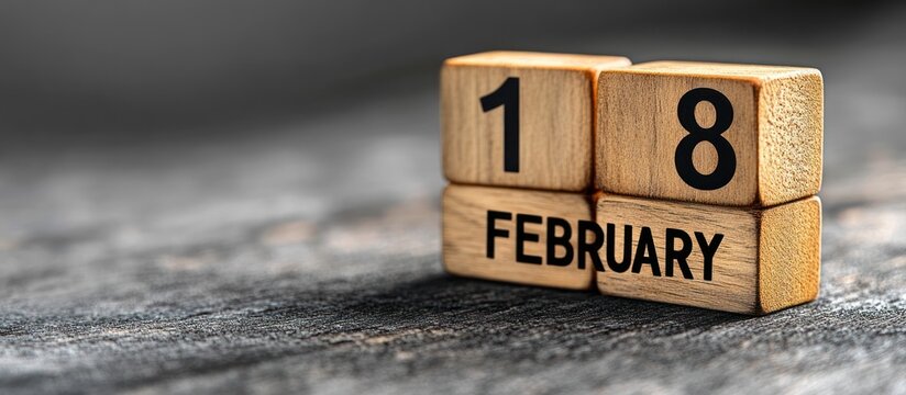 February 18th wooden calendar on wood