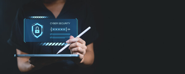 Cybersecurity concept with padlock icon on digital screen.