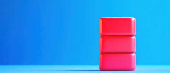 A vibrant stack of pink blocks against a smooth blue background, ideal for creative projects and playful designs.