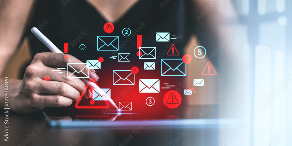 Poster alerts and notifications with digital messages on a tablet screen.