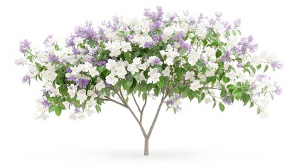 Fototapeta premium White and Purple Blossoms Adorn a Small Flowering Tree