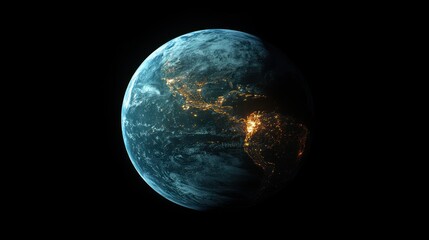 Naklejka premium Realistic Depiction of Earth from Space Illuminated at Night